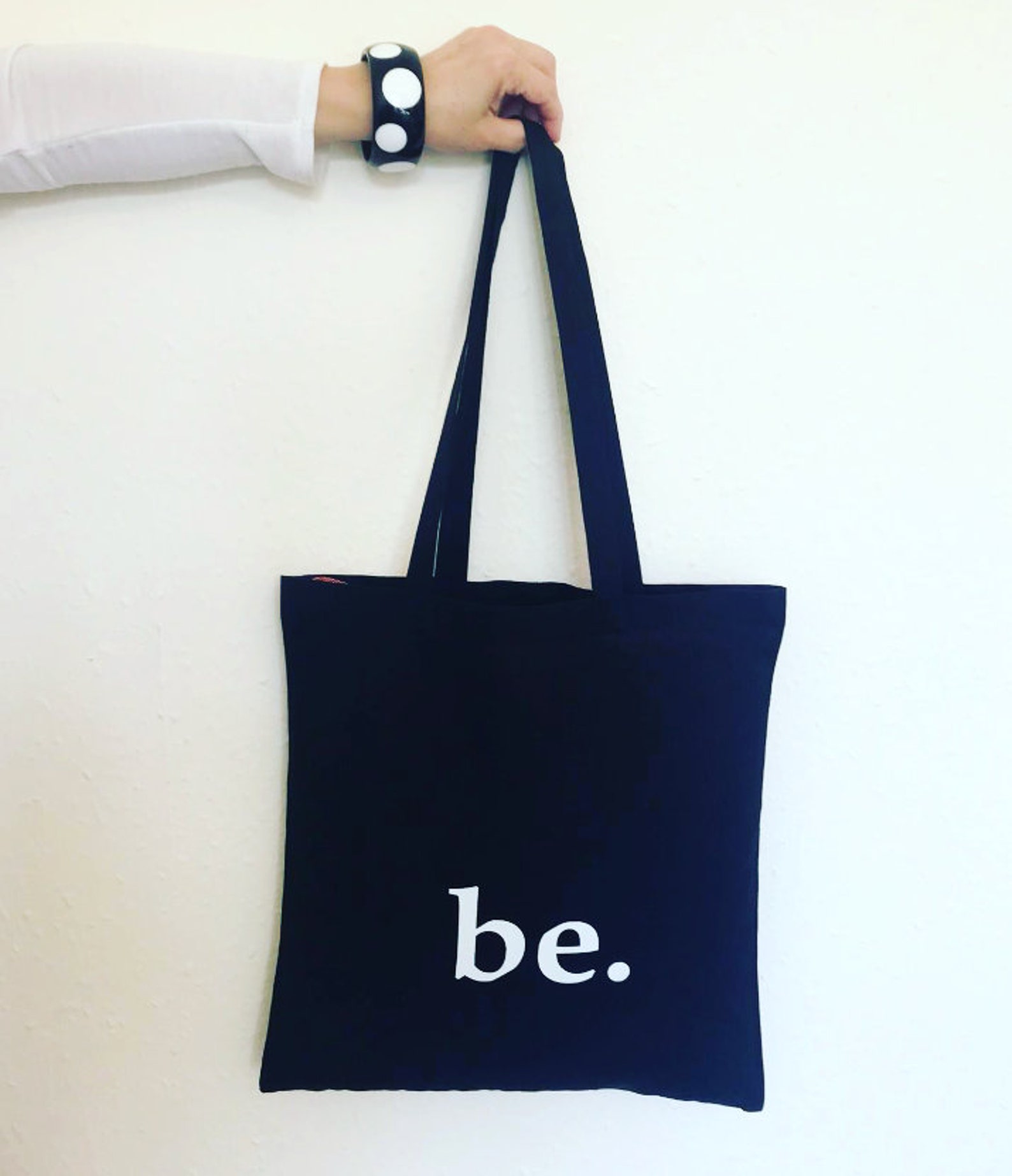 Be. Word Tote Black Cotton Shopper Bag Design Tote Etsy