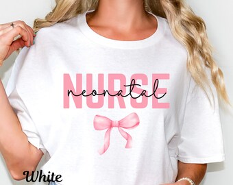 Coquette Neonatal Nurse Shirt, Pink Bow Nicu Nurse T-shirt, Neonatal RN Crewneck Gift, Girly Nicu Nurse Shirt