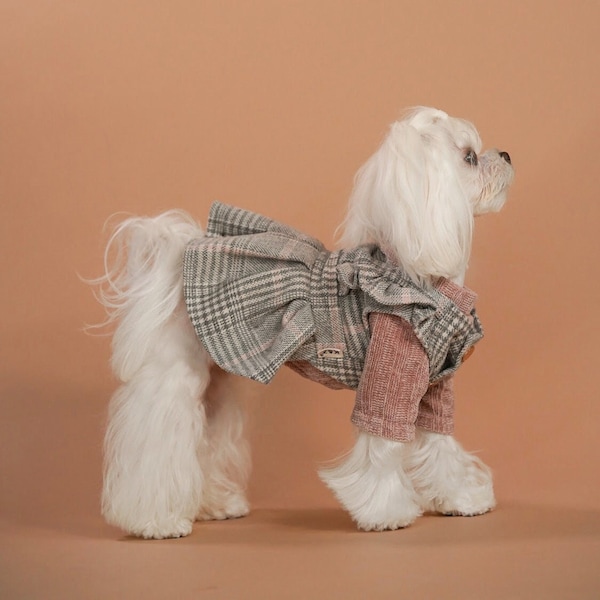 Grey and Pink Plaid Dress Summer Spring Luxury Dog Clothes