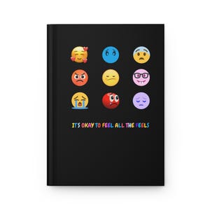 Carnet cartonné avec emoji émotionnels, exprimez vos sentiments, journal intime, suivi de l'humeur, cadeau pour la sensibilisation à la santé mentale, agenda, réflexion sur soi