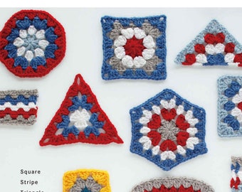 japanese crochet ebook, cro591 crochet motifs, granny square, triangle motif, patterns for scarfs, mats, bags, coasters, receive via email