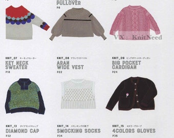 japanese knit ebook, kni256 knit autumn and winter clothes, tanks, sweaters, hats, gloves, socks, receive via email