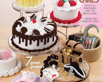 cro457 - english crochet ebook, crochet storage box with cake shapes, crochet patterns by words, instant download or receive via email