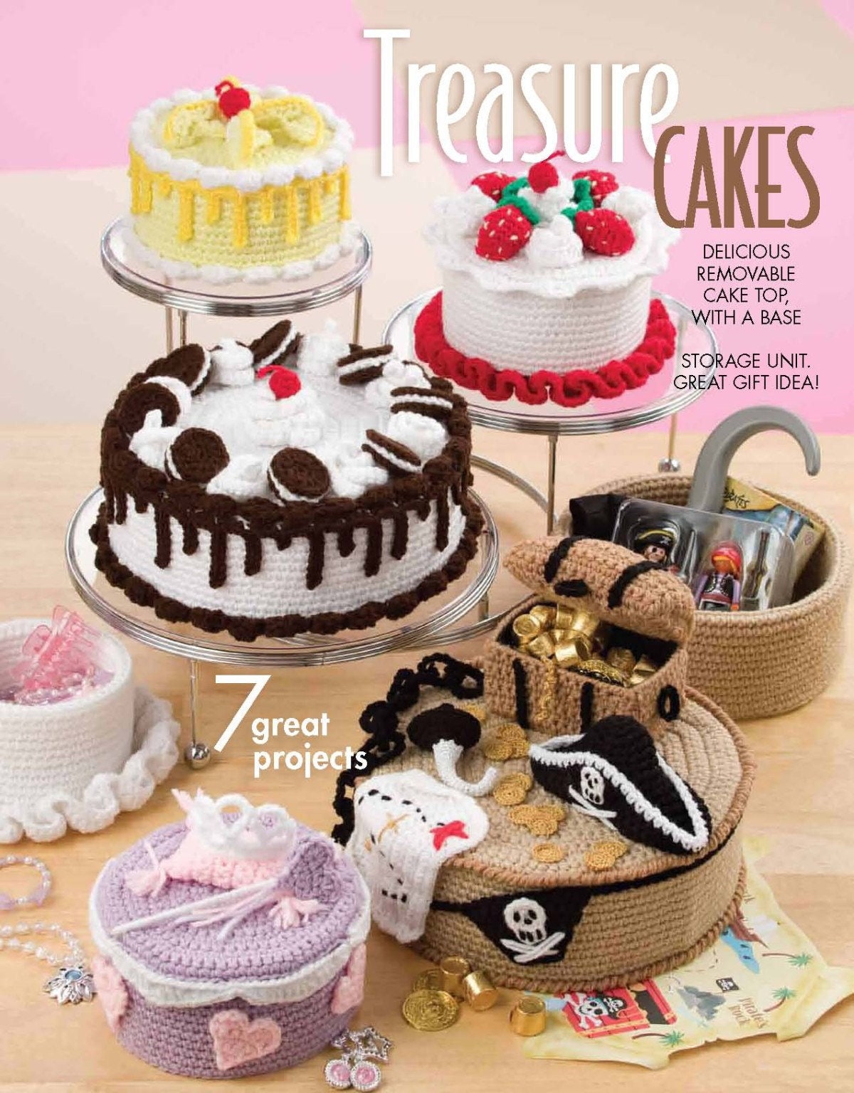 cro457 - english crochet ebook, crochet storage box with cake shapes, crochet patterns by words, instant download or receive via email