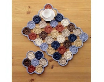 cro542 - japanese crochet ebook, crochet motif, ganny squares for coasters, table cloth, flower motifs, receive via email