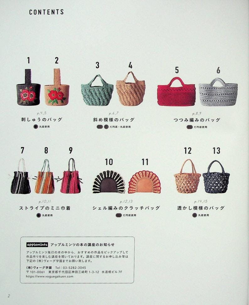 japanese crochet ebook, cro674 crochet eco andaria bags, pouches, crochet patterned bags, Japanese crochet patterns, receive via email