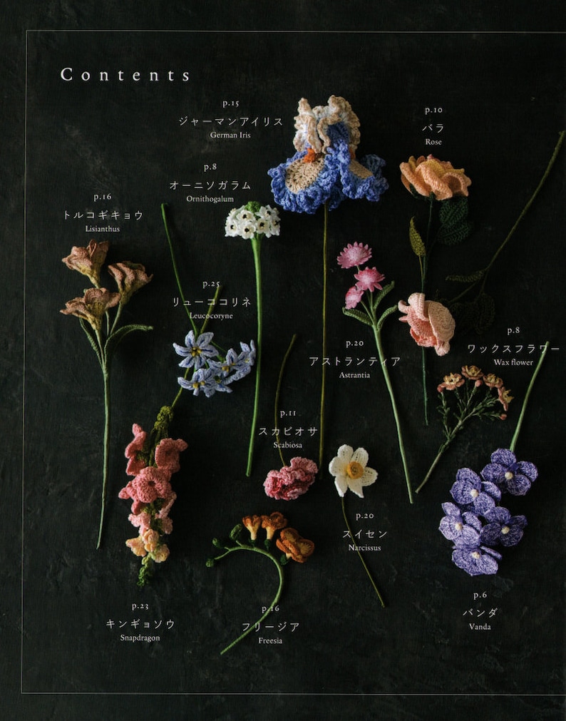japanese crochet ebook, cro602 crochet patterns for flowers, crochet motif flowers, decorations, receive via email image 1