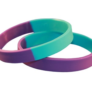 Suicide Prevention 100% Silicone Wristband - Silicone Rubber Bracelet - Events, Gifts, Support, Causes, Fundraisers, Awareness - Aqua/Purple