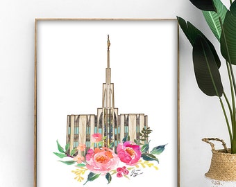 Seattle Washington LDS Temple Watercolor Painting Digital Download