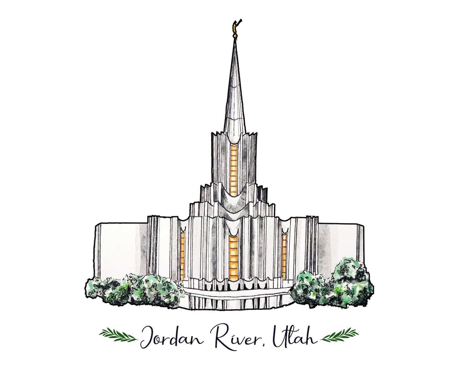 Jordan River LDS Temple Watercolor Digital Download Etsy