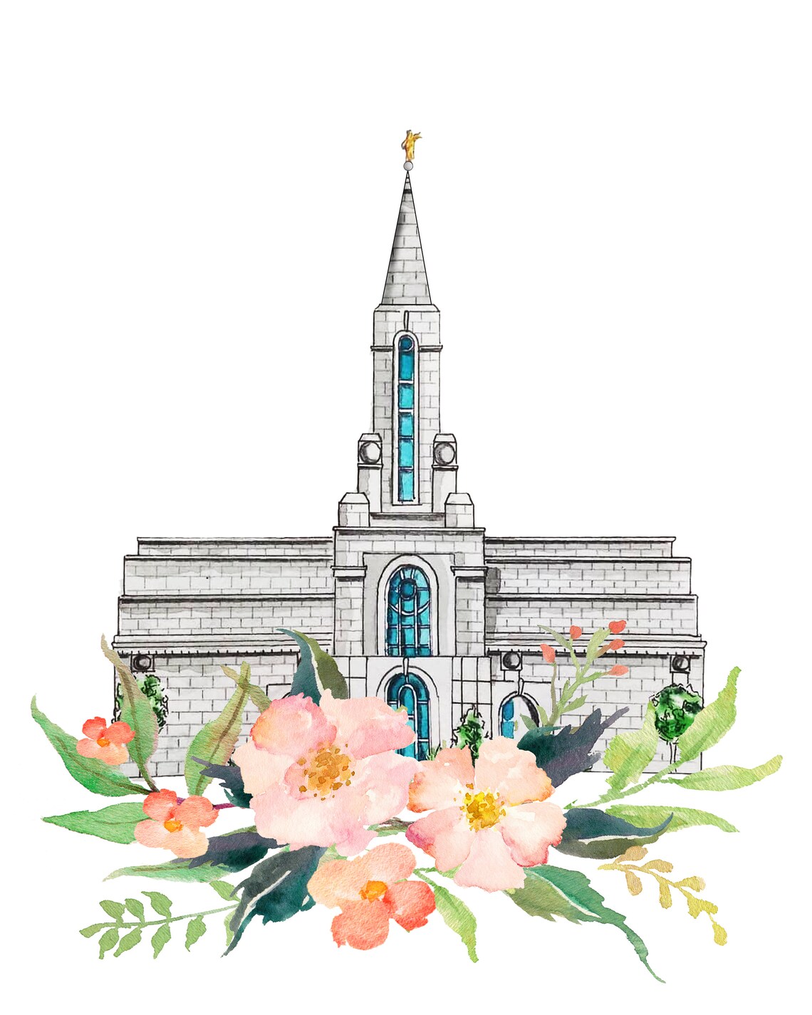 Bountiful Utah LDS Temple Watercolor Painting Etsy