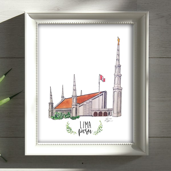 Lima Peru LDS Temple Watercolor Temple Digital Download