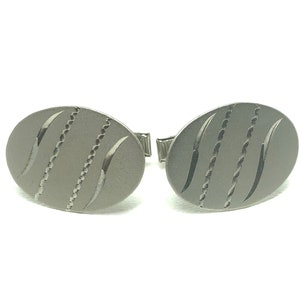 Vintage Sterling Silver Oval Brushed Sterling with Engraved Design Cufflinks Signed N F STERLING, Vintage Sterling Silver Cuff Links