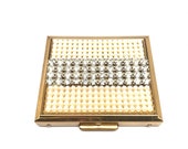Vintage Old Hollywood Style Faux Pearls and Rhinestone Powder Compact Gold Tone, Faux Pearl and Rhinestone, Classic Hollywood