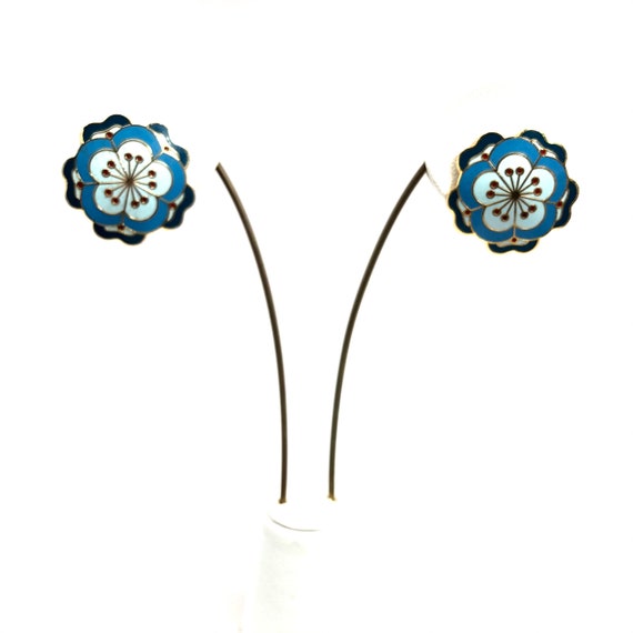 ピアス VINTAGE HOLLYWOOD White Blossom Ribbon Earrings 4BFK512 Vintage 80s MMA Cloisonne Cherry Blossom Clip on Earrings
