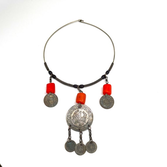 Vintage Ottoman Turkish Brass / Silver Coin Neckl… - image 2