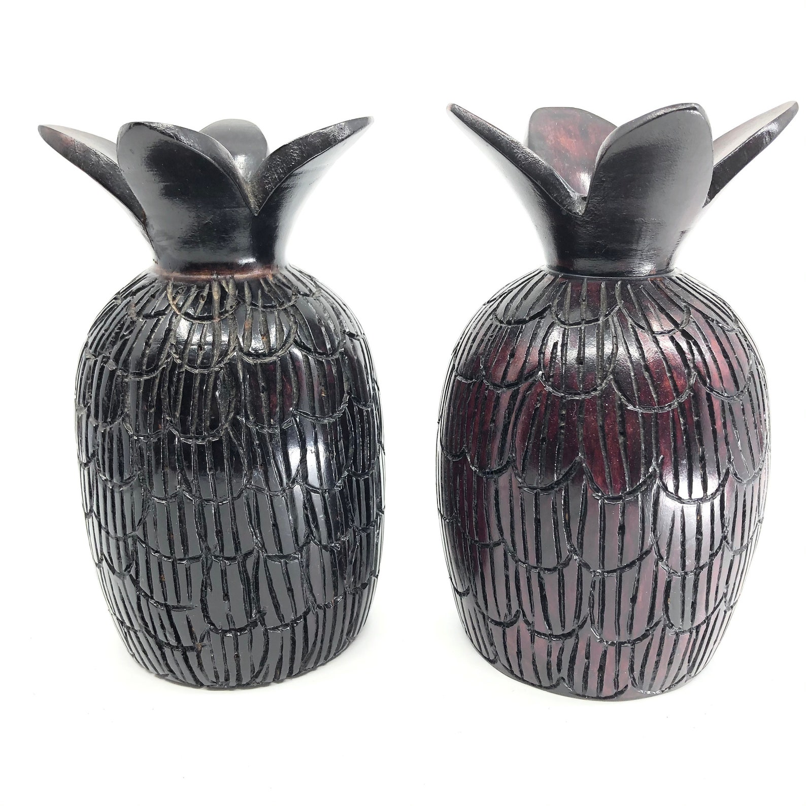 Vintage Hand Carved Wooden Pineapple Candle Holders Set of 2 Etsy