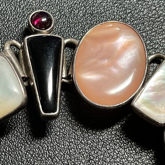 Sterling Silver Mother of Pearl, Ruby, Onyx, Garn… - image 7