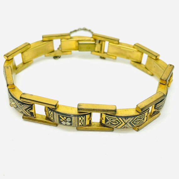 Vintage Toledo Damascene 10k Gold Filled Link Bra… - image 2