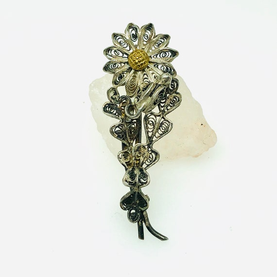 Art Deco Sterling Silver & 10k Gold Fill Filigree… - image 2