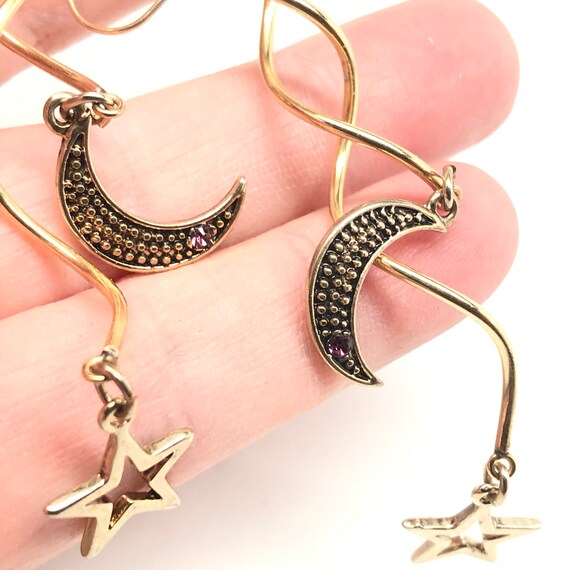 90s 14k Gold Filled Swirl Long Moon & Stars with … - image 8