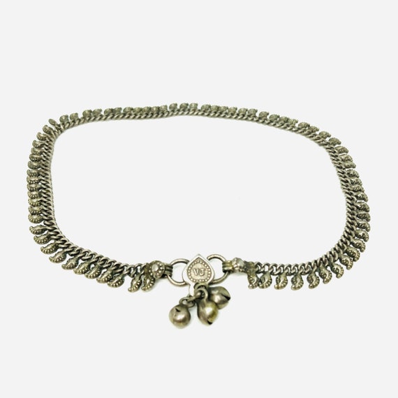 Sterling Silver VJ Anklet With Leaves, Silver Boho