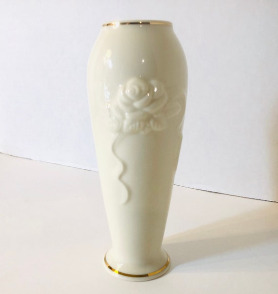 Vintage 80s Lenox Rose Bud Vase Lenox 24K Gold Trim Ivory Etsy