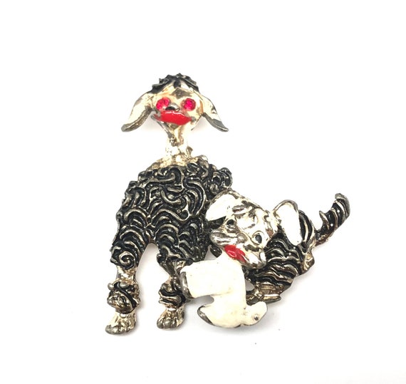 Rare Vintage 50s French Poodle and Puppy Trembler… - image 1
