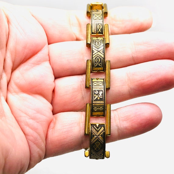 Vintage Toledo Damascene 10k Gold Filled Link Bra… - image 5
