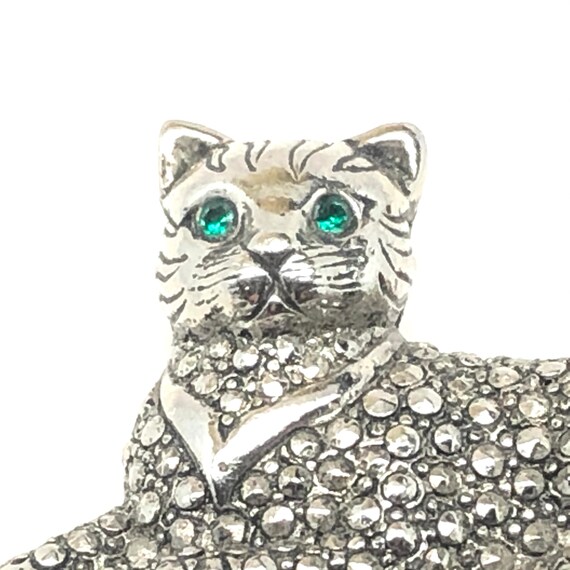 Vintage 1990s Avon Faux Marcasite Cat Brooch Gree… - image 8