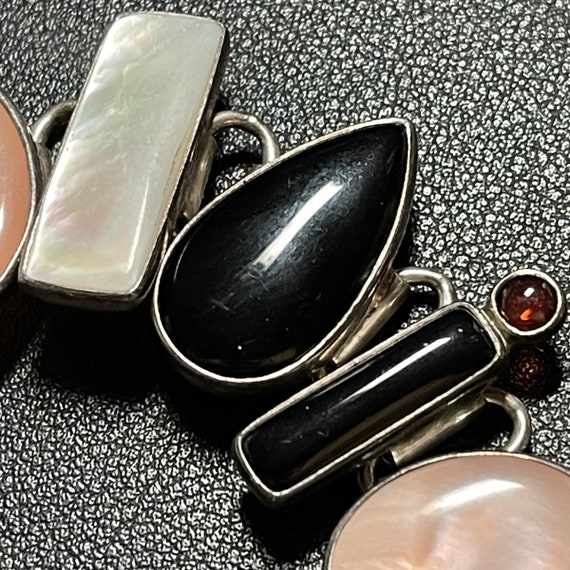 Sterling Silver Mother of Pearl, Ruby, Onyx, Garn… - image 8