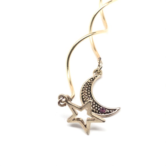 90s 14k Gold Filled Swirl Long Moon & Stars with … - image 5