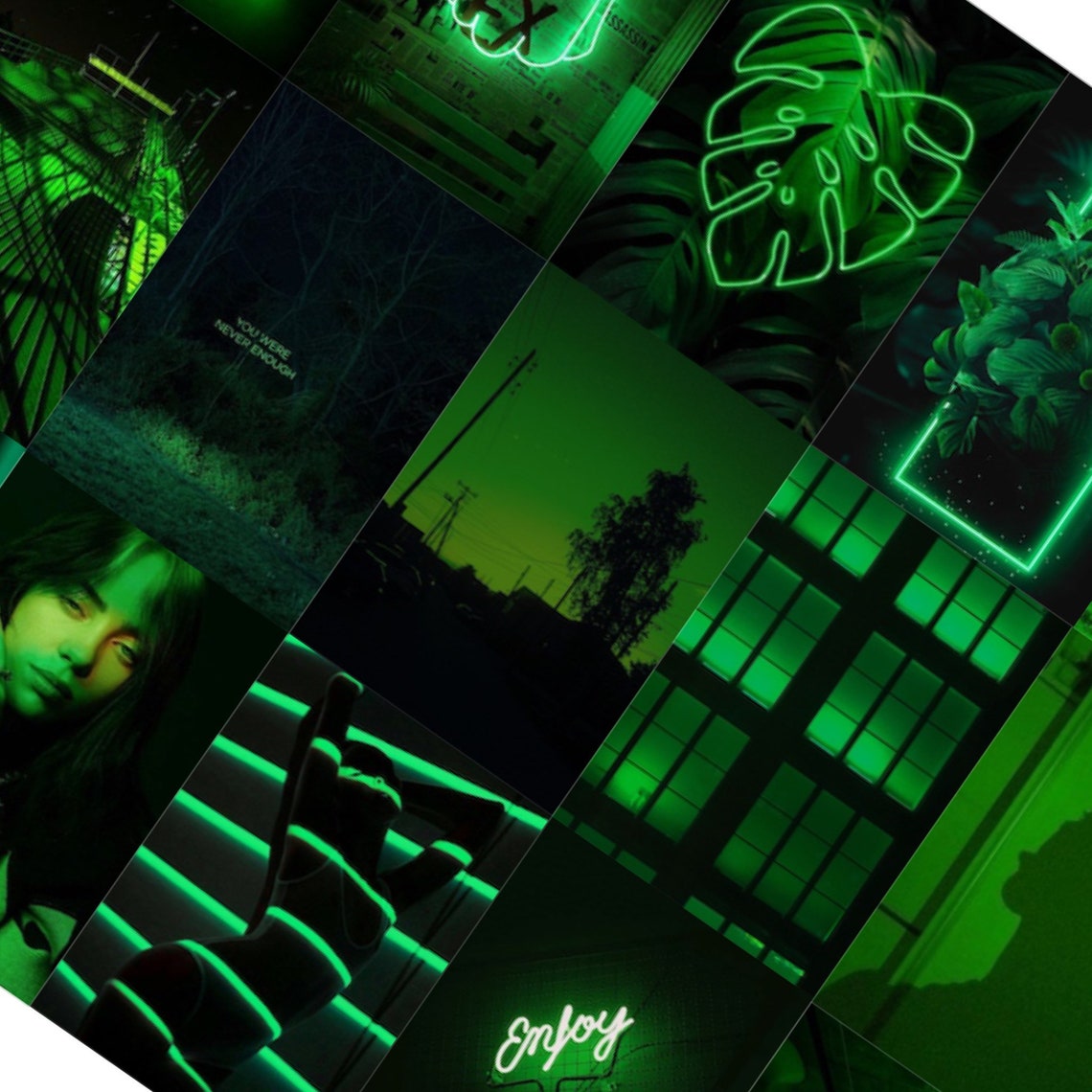 Green Neon Aesthetic Wall Collage Aesthetic Decor Kit Etsy