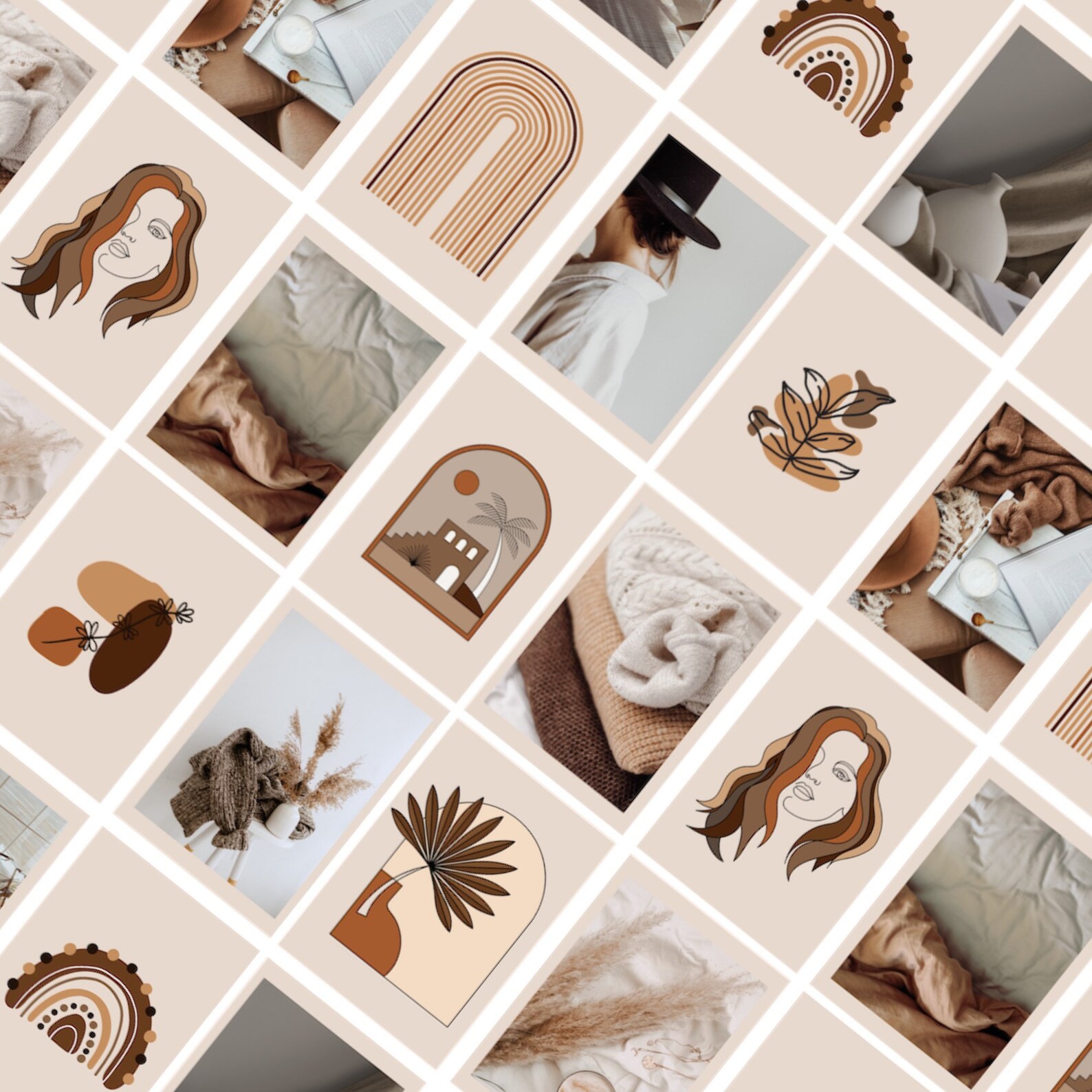 Neutral set Wall Collage Aesthetic Decor Kit Etsy