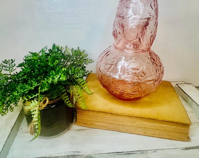 Vintage Pink Depression Glass Tumble up Bedside Carafe and Tumbler Set ...