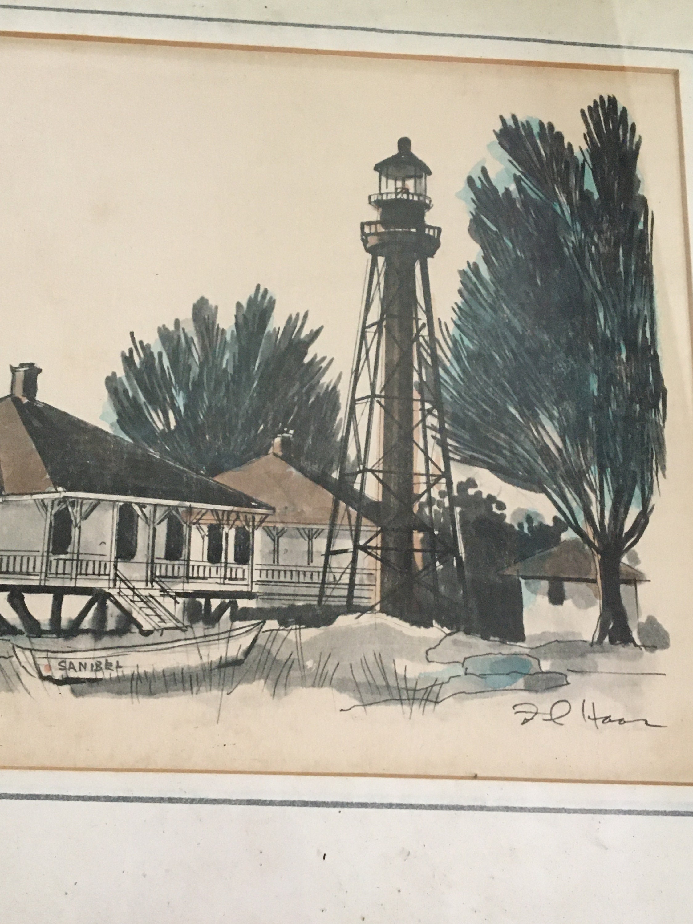 Pen and Ink Art Drawing Sanibel Florida Lighthouse Framed Etsy
