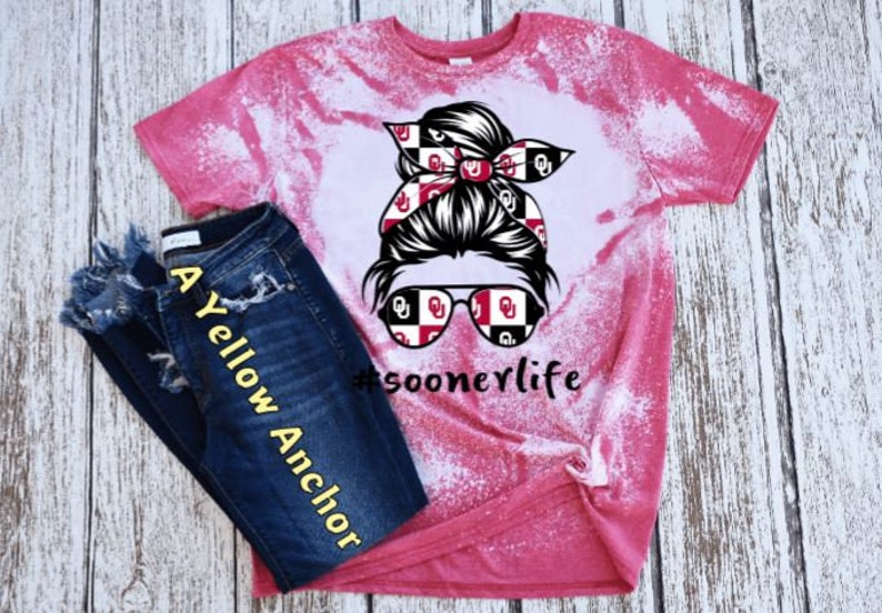 Mom Life-Sooner Life-Oklahoma Football-Bleached Tee