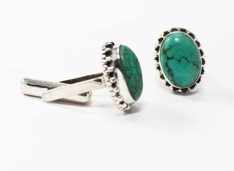 Original Turquoise 925 Sterling Silver Cufflink Oval Rectangular Mens Jewelery Cufflinks Natural Gemstone Cufflinks Afghanistan Turquoise
