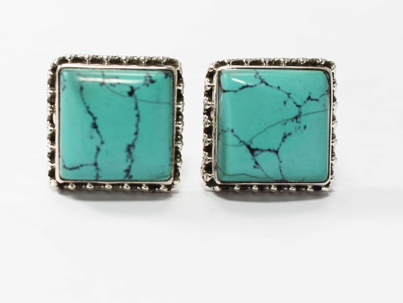 Original Turquoise 925 Sterling Silver Cufflink Oval Rectangular Mens Jewelery Cufflinks Natural Gemstone Cufflinks Afghanistan Turquoise