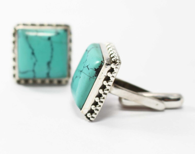 Original Turquoise 925 Sterling Silver Cufflink Oval Rectangular Mens Jewelery Cufflinks Natural Gemstone Cufflinks Afghanistan Turquoise