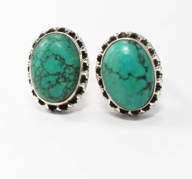 Original Turquoise 925 Sterling Silver Cufflink Oval Rectangular Mens Jewelery Cufflinks Natural Gemstone Cufflinks Afghanistan Turquoise