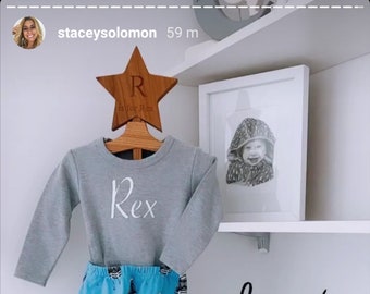 Stacey Solomon and Rex's Exact clothing stand Hanger | Unique Handmade Wooden Bespoke Engraved Personalised Baby Gift |