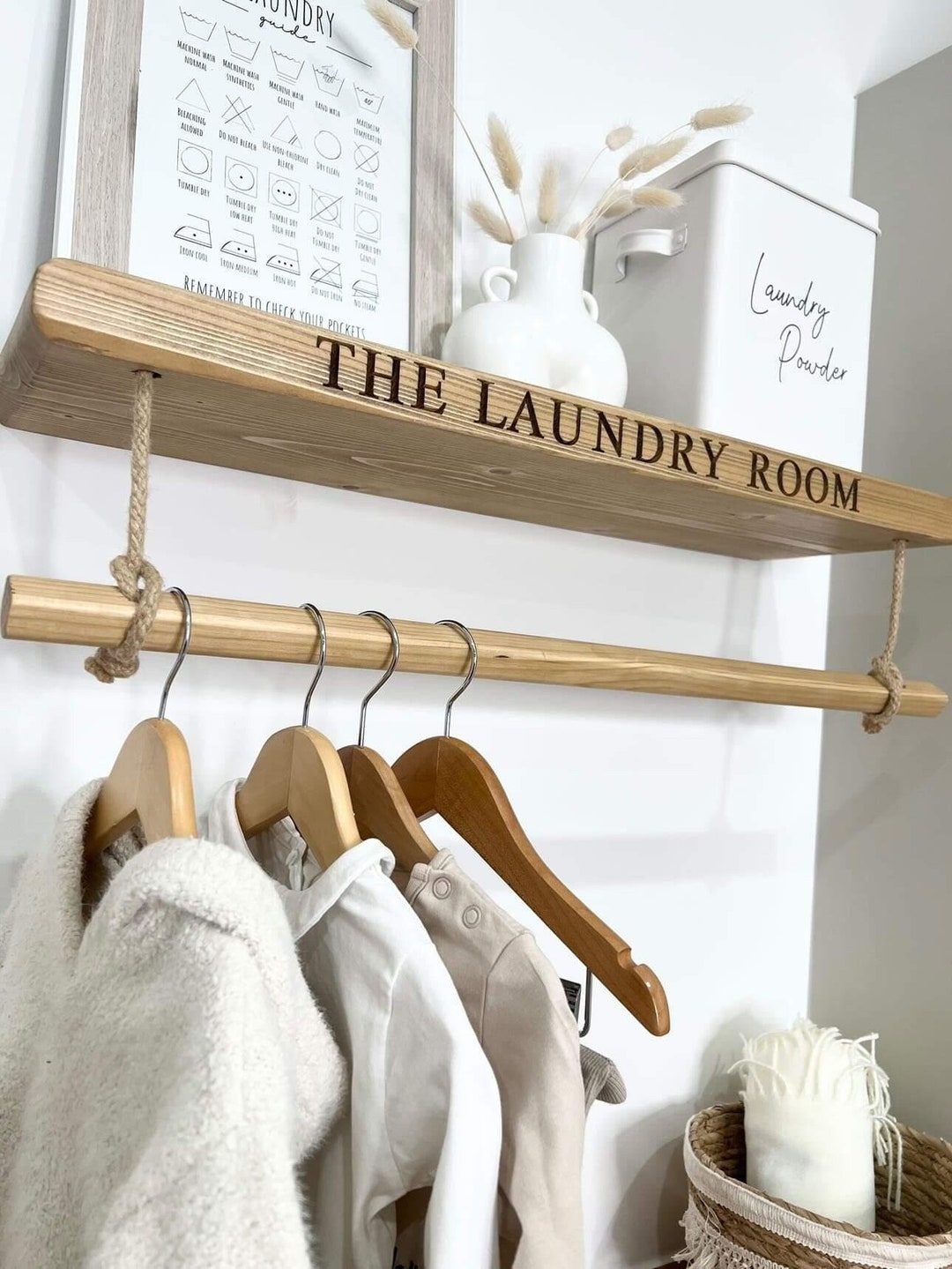 Personalised Engrave Rustic Floating Shelf With Wooden Hanging