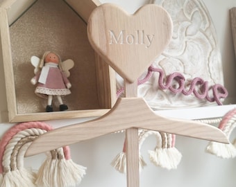 Stacey Solomon and Rex's Exact clothing stand clothes Hanger in WHITEWASH | Heart | Baby clothing hanger | Wooden baby gift