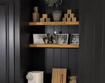 Engraved Rustic Wood Shelf | 'Pickle Cottage' Style, Solid Wall Fixings