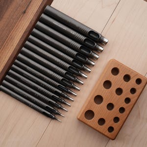 Leather Single Holes Punch Set –Round Hole Drive Punches  Cherry/Walnut Base