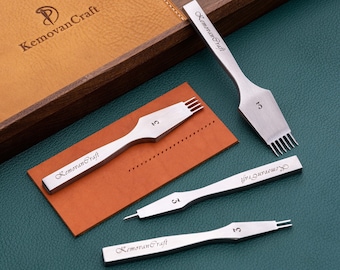 Leather Craft Diamond Pricking Iron Set "Upgrade Version"- 1+2+4+6 Prongs Diamond Chisles Set