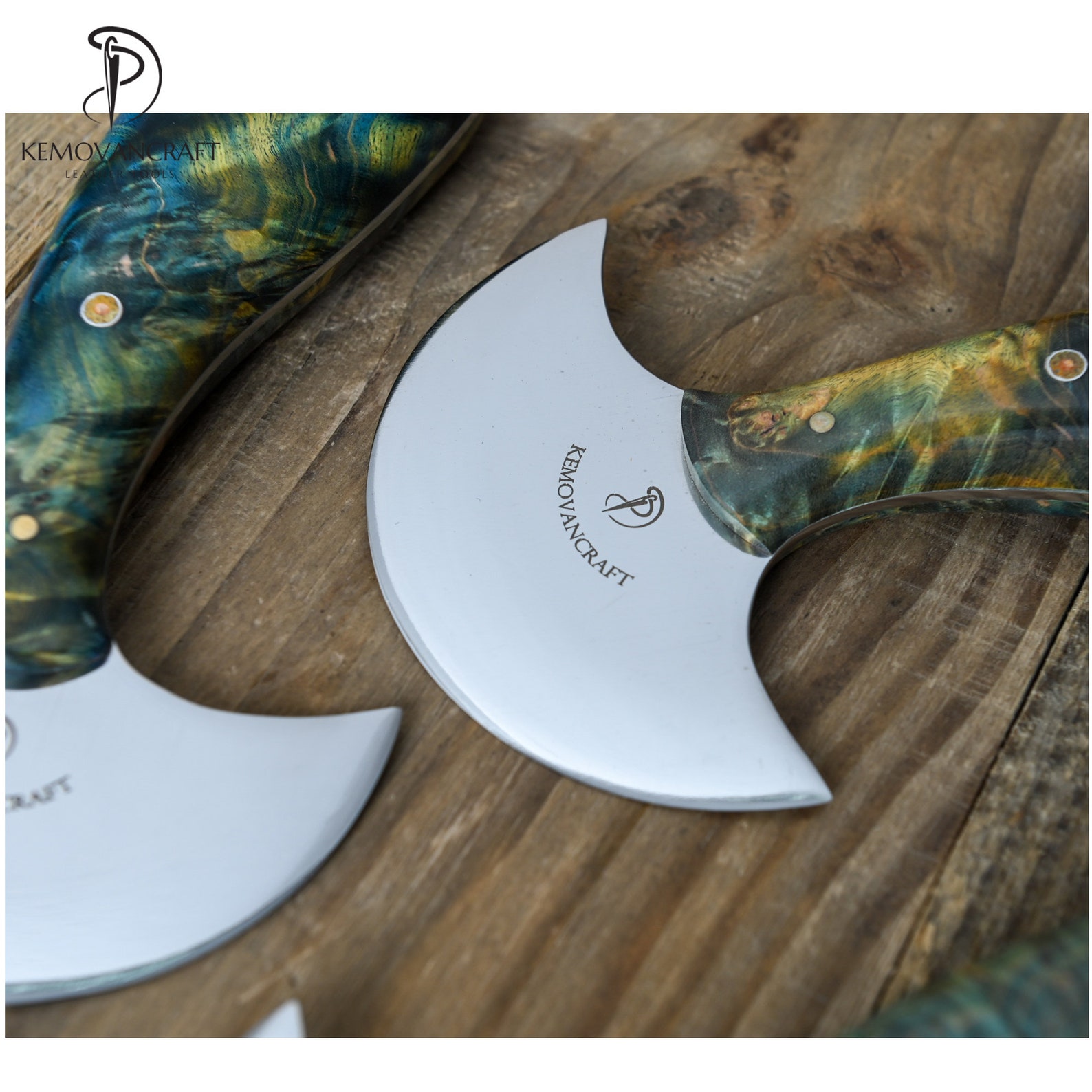 Leather Half Moon Knife Stabilized Wood Crescent Knife Leather Etsy