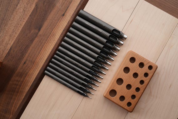Leather Single Holes Punch Set –Round Hole Drive Punches  Cherry/Walnut Base