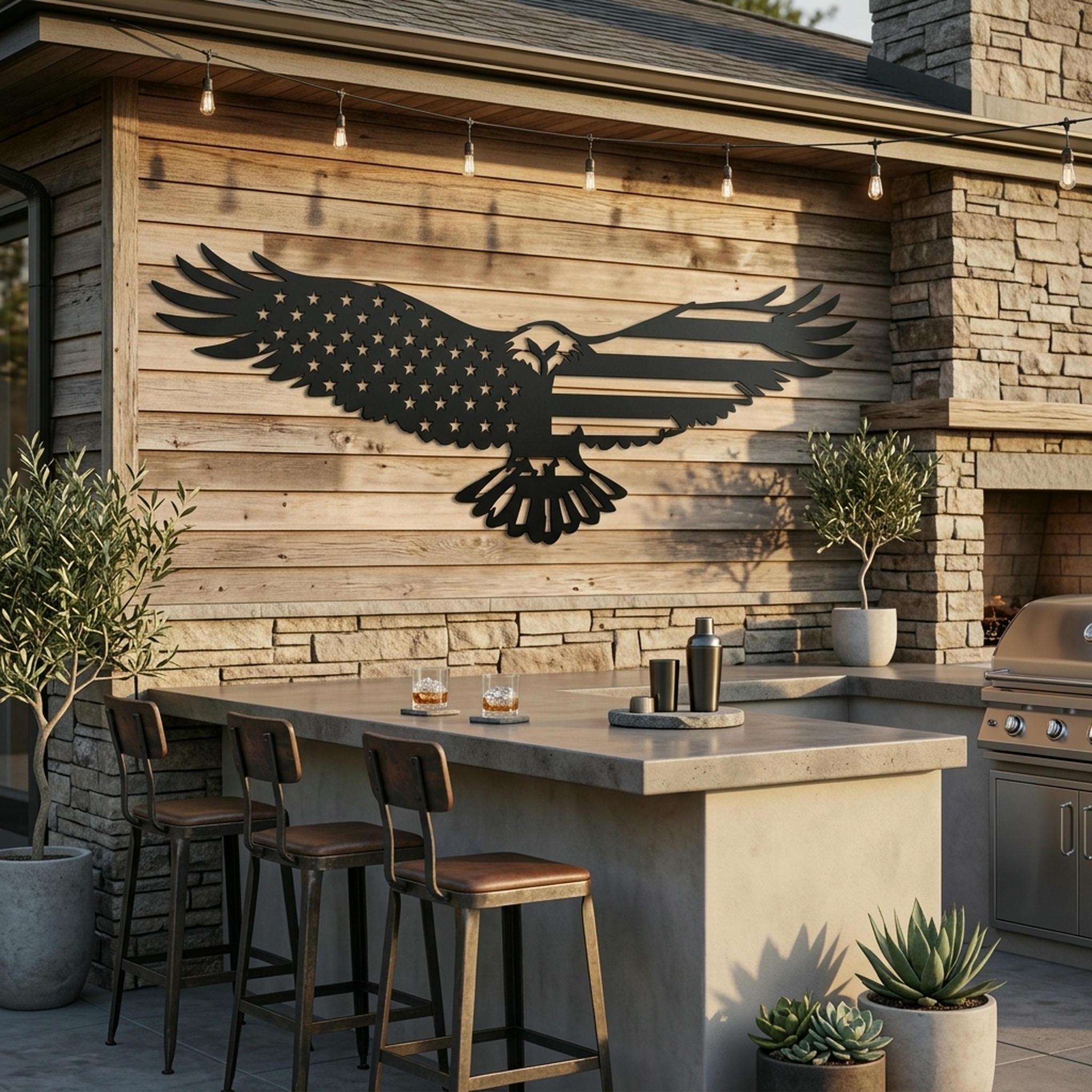 Large American Eagle Metal Wall Art | Patriotic Flag Decor | Black ...